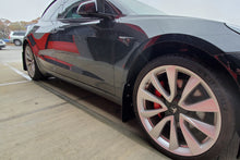 Load image into Gallery viewer, Tesla Model 3 with Rally Armor Mudflaps, 3/4 view